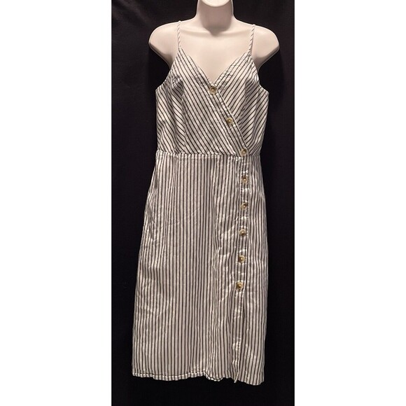 Maurice Striped Cotton Button Front Dress Womens M Black/White Resort Beachy - Picture 1 of 8